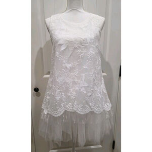 POL Ivory Tulle & Floral Embroidered Lace Tunic Style Mini Dress Size S NWOT